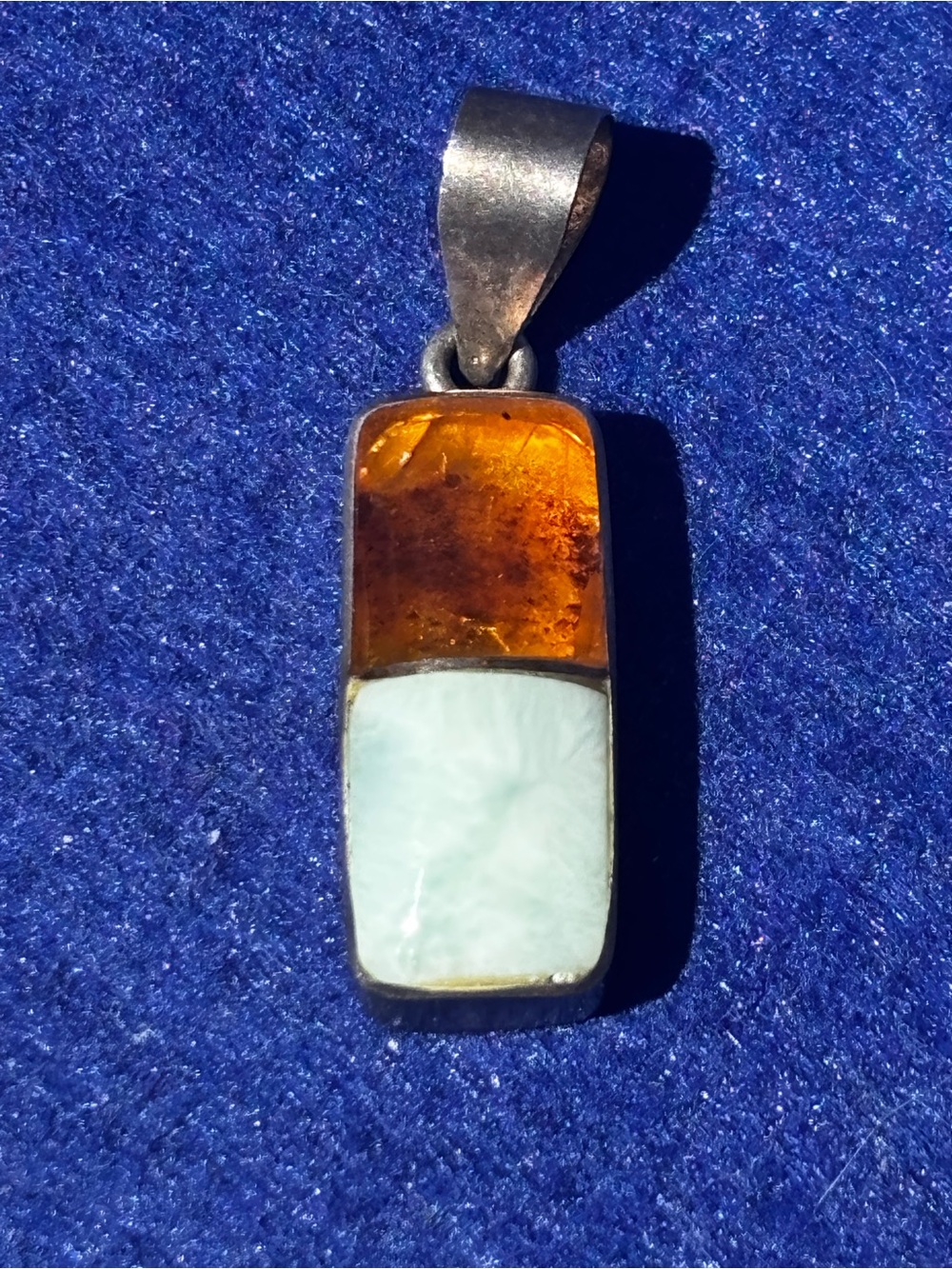 Amber and Light Blue Larimar Sterling Silver Pendant - Women Jewelry